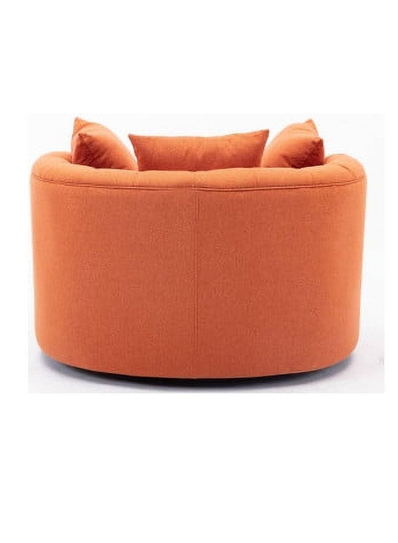 Wooden Twist Barrel Button Tufted Design Modern Round Sofa For Living Room with 3 Pillows ( Orange ) - Image 3