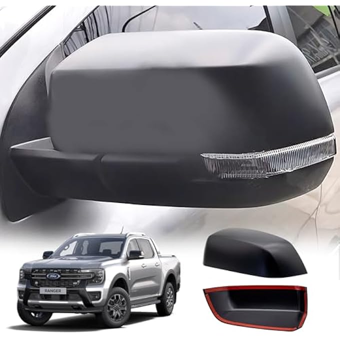 ريحني لفورد رينجر T9 20232025 ملحقات غطاء مرآة الجناح لرينجر وايلدتراك رابتور بلاتينوم XLT XL تريمور واقي مرآة جانبية واقي باب واقي أسود غير لاك 2 قطعة - Image 2