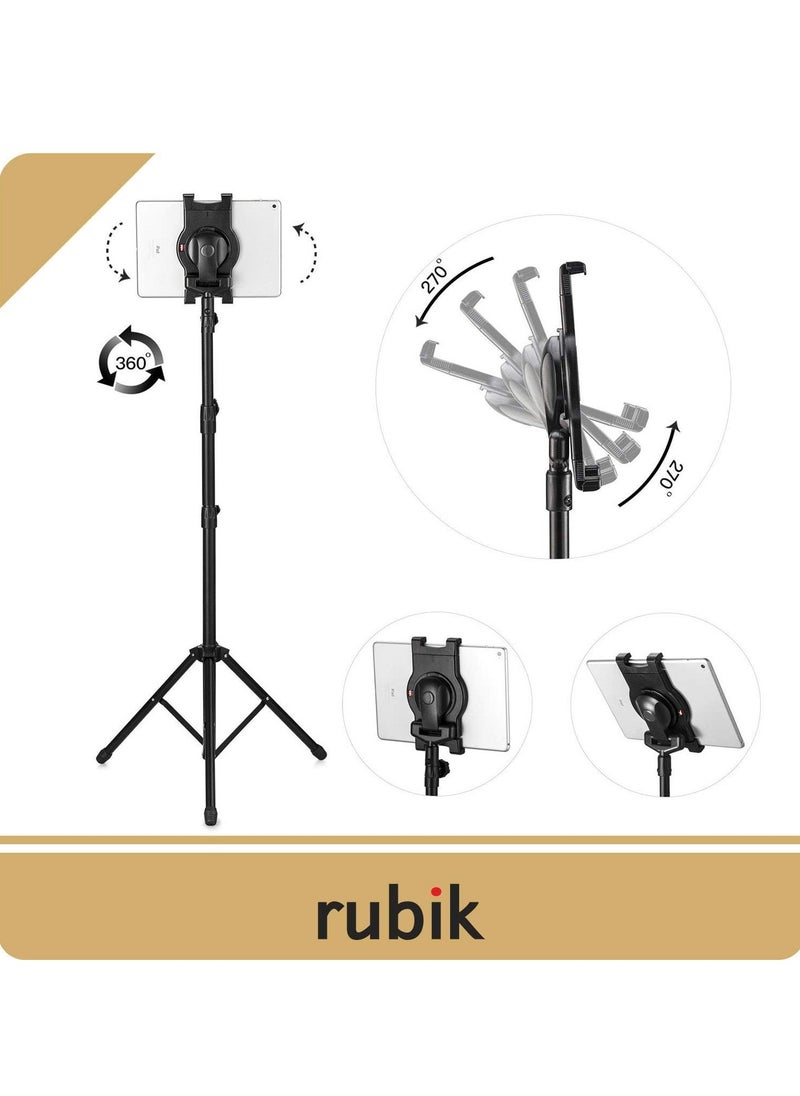 Rubik - iPad Tripod Stand, Height Adjustable Foldable Floor Tablet Cradle Bracket Tripod Stand for Apple iPad, iPad Mini and All Other 7-10 Inch Pcs With Carrying Case - Image 1