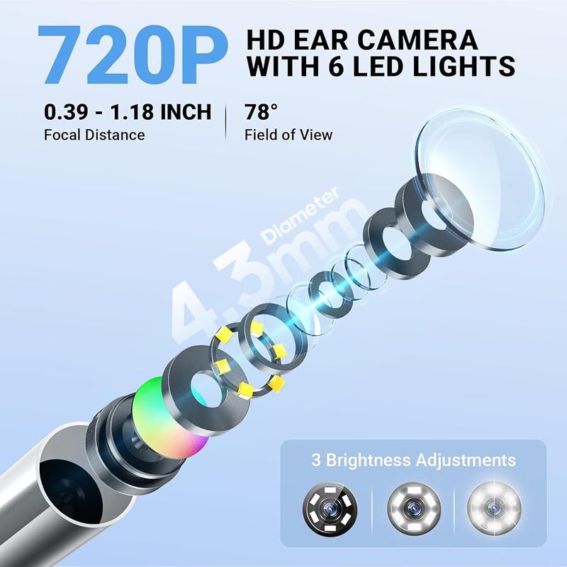 ScopeAround Otoscope, 720PHD Ear Scope Set, Digital Otoscope w/1.85in IPS Screen, Ear Wax Removal Tool Camera, Video Otoscope Ear Camera with 6 LED Lights, Compatible with Android/iPhone - Image 3