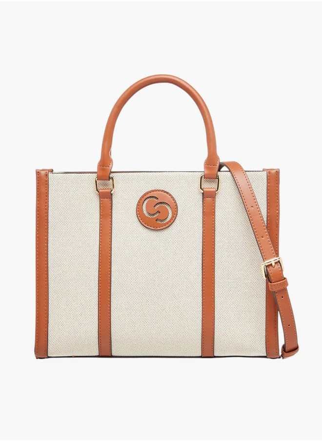 سيليست Textured Tote Bag with Zip Closure and Detachable Strap