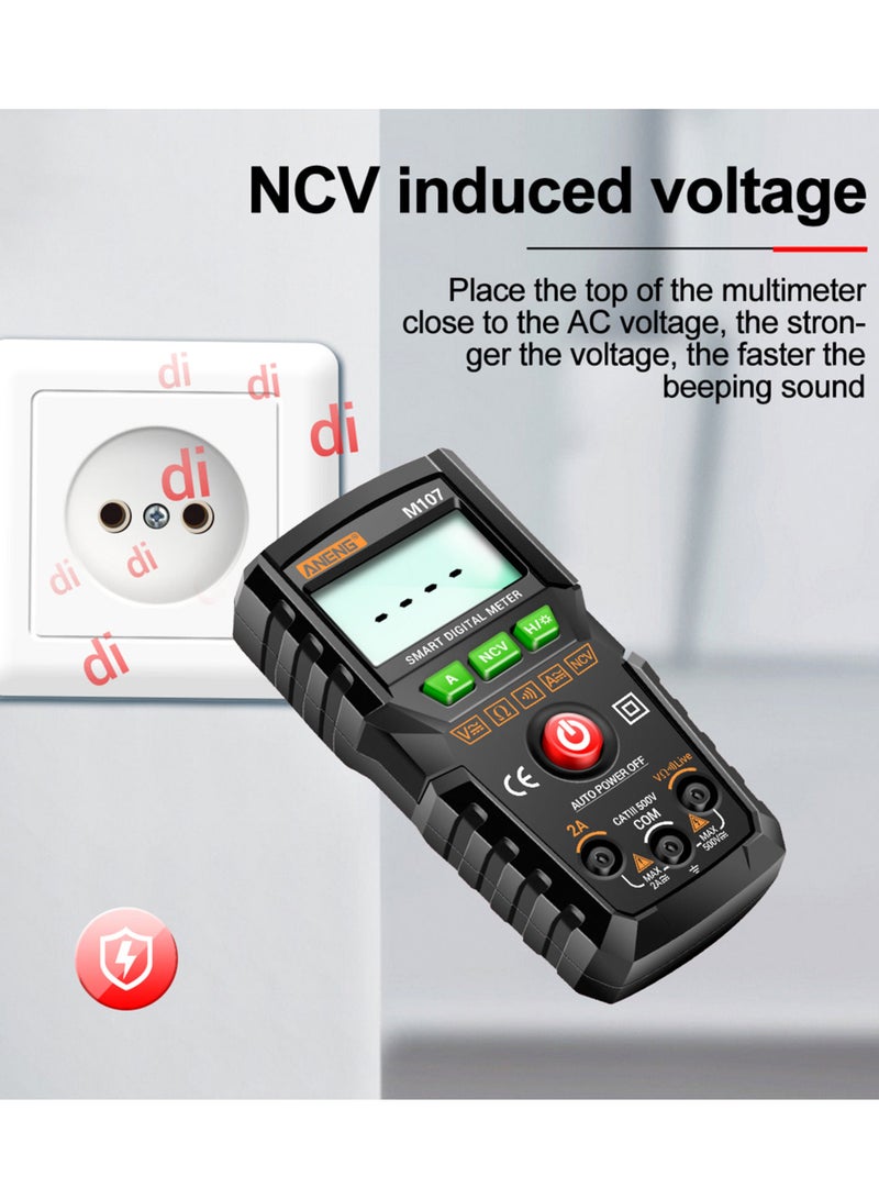 ANENG جهاز قياس متعدد رقمي ذكي M107 عدد 4000 NCV مقياس عالمي محمول متعدد الوظائف جهاز قياس الفولتميتر مقياس التيار الكهربائي باللون الأسود  - Image 4