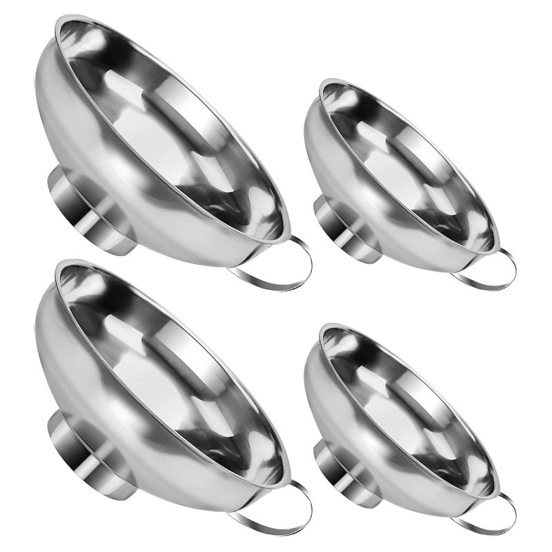🍳 قمع مطبخ من الفولاذ المقاوم للصدأ لنقل السوائل والمكونات الجافة بتصميم فم واسع ٤ قطع - Image 1