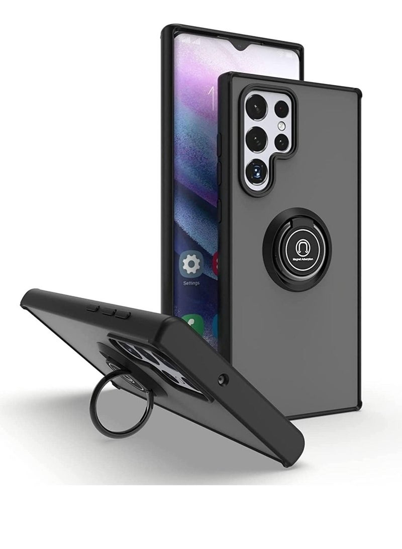 Case Cover Metal Ring Holder Grip Kickstand Car Magnetic Mount Shockproof Matte Hard Back Bumper Case for Samsung Galaxy S23 Ultra - Image 1