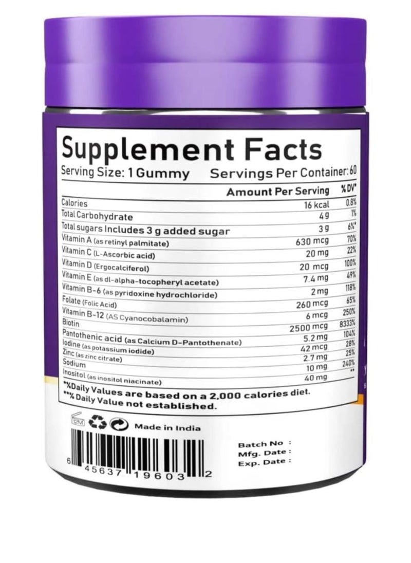NBL Natural - Hair Vitamins 60 Gummies Supplement With Vitamin C, Biotin & Folic Acid For Men Women's - Image 1