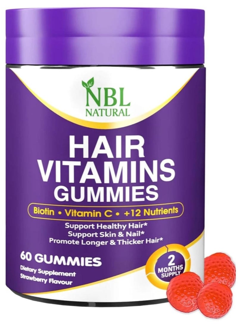 NBL Natural - Hair Vitamins 60 Gummies Supplement With Vitamin C, Biotin & Folic Acid For Men Women's - Image 1