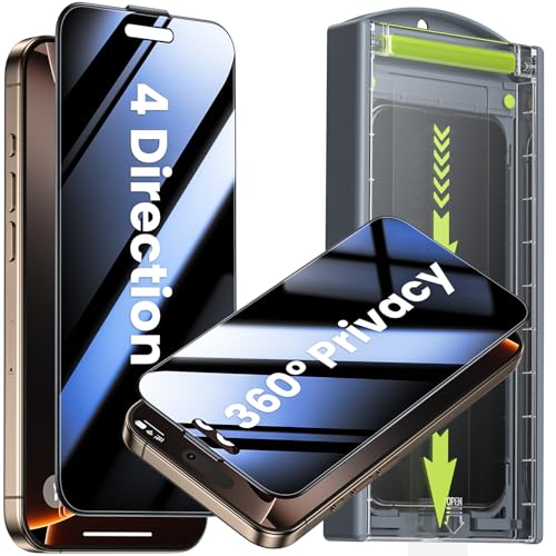 WSKEN for iPhone 16 Pro Max Privacy Screen Protector - [4 Way 360 Anti-Spy] [Auto Dust-Remove & Zero Bubble] 4 Directions Anti Peep Shatterproof Tempered Glass for 16 Pro Max 6.9 Inch, 2 Pack - Image 1