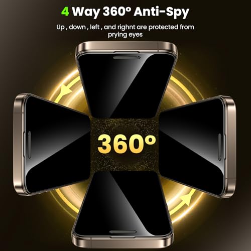 WSKEN for iPhone 16 Pro Max Privacy Screen Protector - [4 Way 360 Anti-Spy] [Auto Dust-Remove & Zero Bubble] 4 Directions Anti Peep Shatterproof Tempered Glass for 16 Pro Max 6.9 Inch, 2 Pack - Image 2