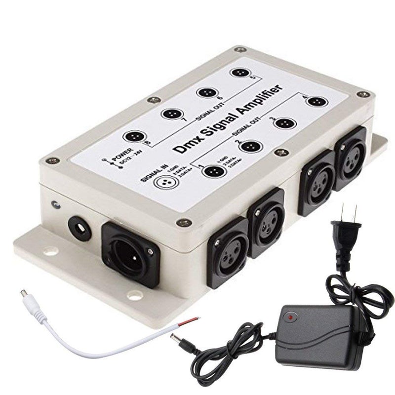 RioRand DMX512 LED Signal Splitter Amplifier Distributor 1 Way in 8-Channel 3-Pin Output with Signal Indicator - Image 1