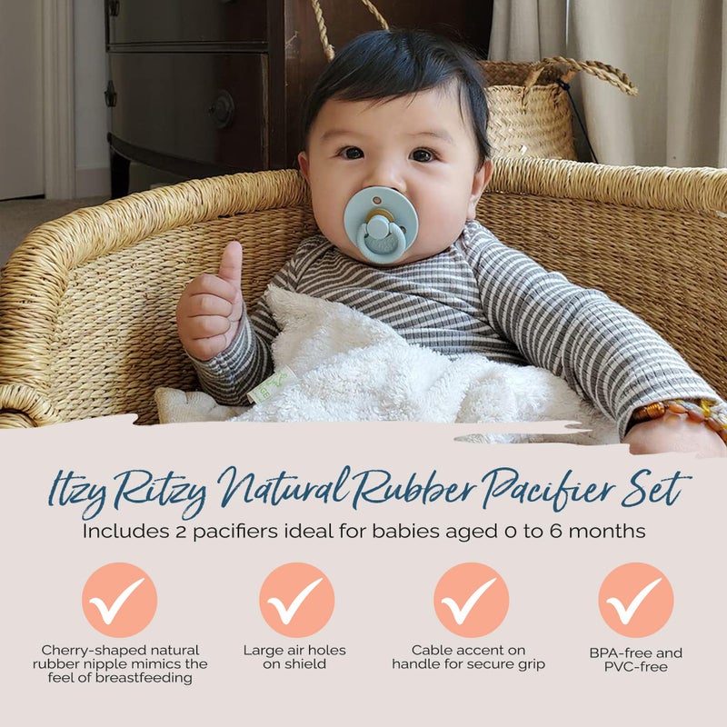 Itzy Ritzy Natural Rubber Pacifiers, Set of 2 – Natural Rubber Newborn Pacifiers with Cherry-Shaped Nipple & Large Air Holes for Added Safety; Set of 2 in Harbor & Coast, Ages 0 – 6 Months - Image 4