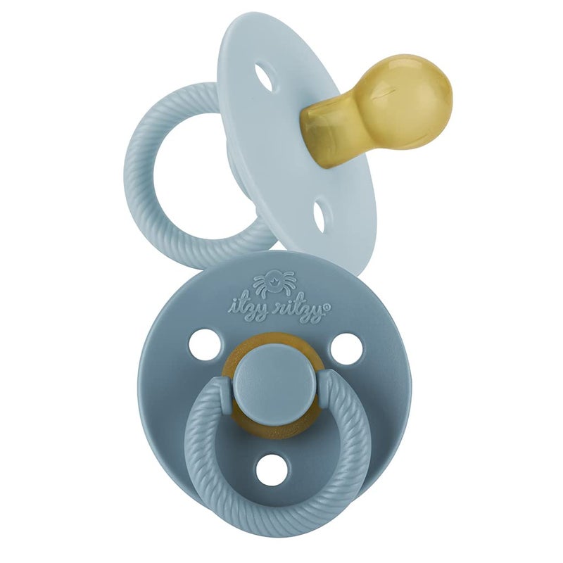 Itzy Ritzy Natural Rubber Pacifiers, Set of 2 – Natural Rubber Newborn Pacifiers with Cherry-Shaped Nipple & Large Air Holes for Added Safety; Set of 2 in Harbor & Coast, Ages 0 – 6 Months - Image 1