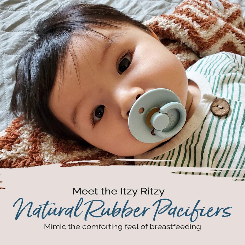 Itzy Ritzy Natural Rubber Pacifiers, Set of 2 – Natural Rubber Newborn Pacifiers with Cherry-Shaped Nipple & Large Air Holes for Added Safety; Set of 2 in Harbor & Coast, Ages 0 – 6 Months - Image 5