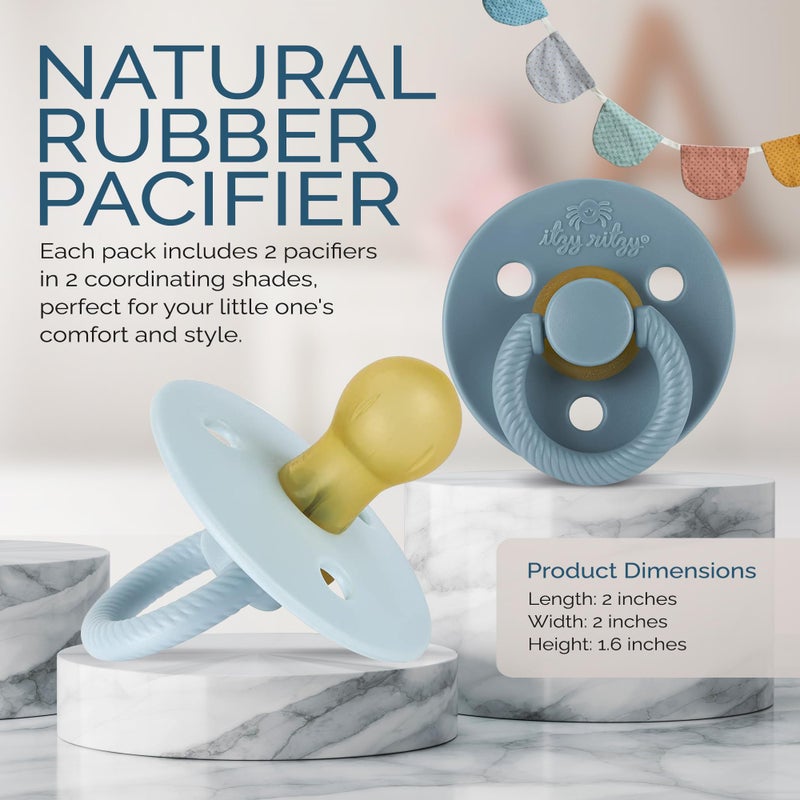 Itzy Ritzy Natural Rubber Pacifiers, Set of 2 – Natural Rubber Newborn Pacifiers with Cherry-Shaped Nipple & Large Air Holes for Added Safety; Set of 2 in Harbor & Coast, Ages 0 – 6 Months - Image 2