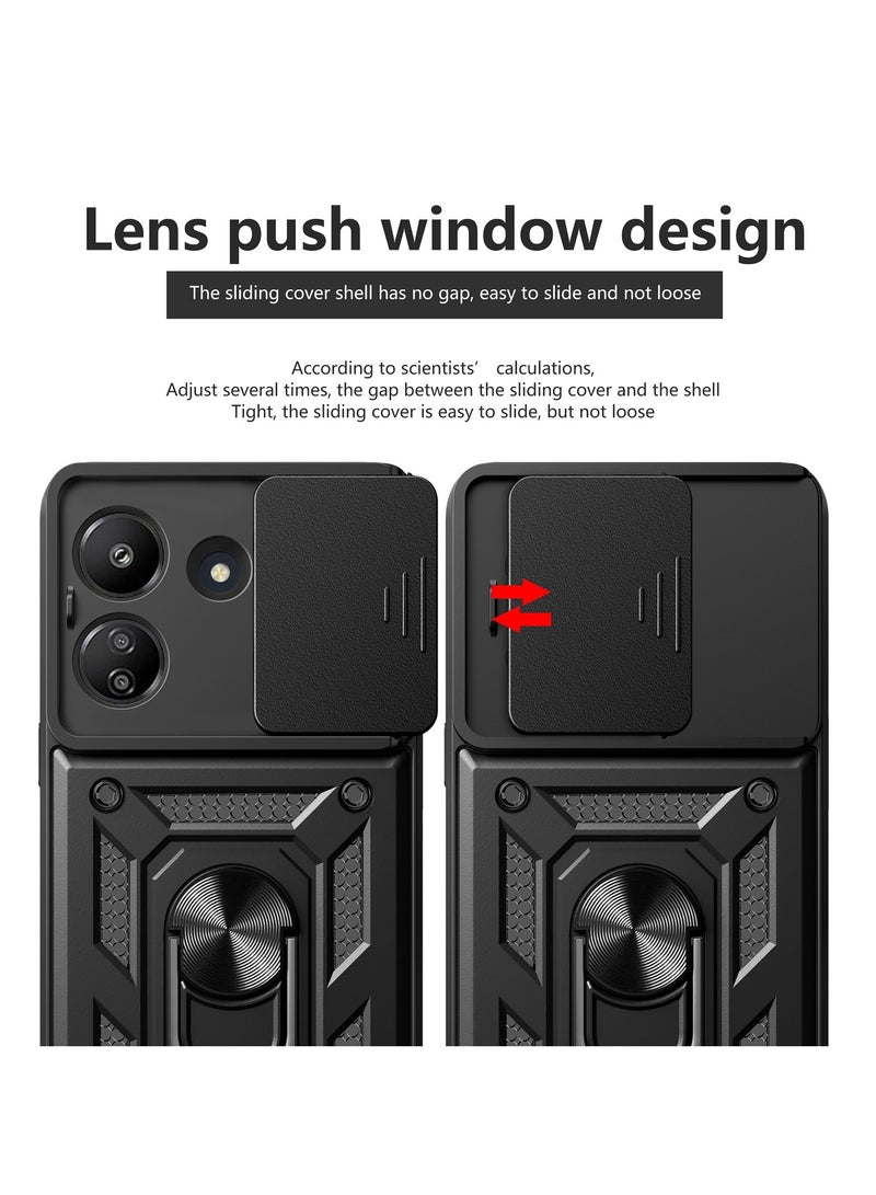 Case Cover Shockproof Windows Protective Case with Camera Protection and Metal Ring Compatible with Redmi 13C 4G / Poco C65 4G (Black) - Image 3