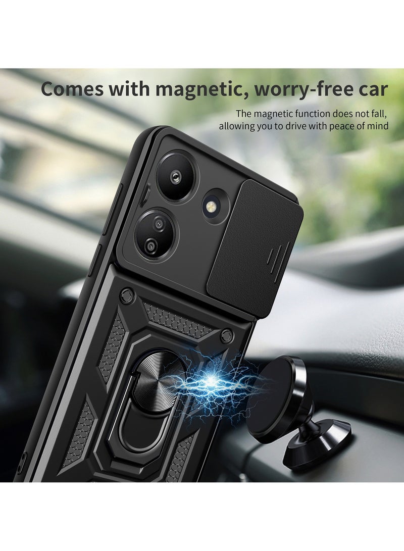 Case Cover Shockproof Windows Protective Case with Camera Protection and Metal Ring Compatible with Redmi 13C 4G / Poco C65 4G (Black) - Image 5