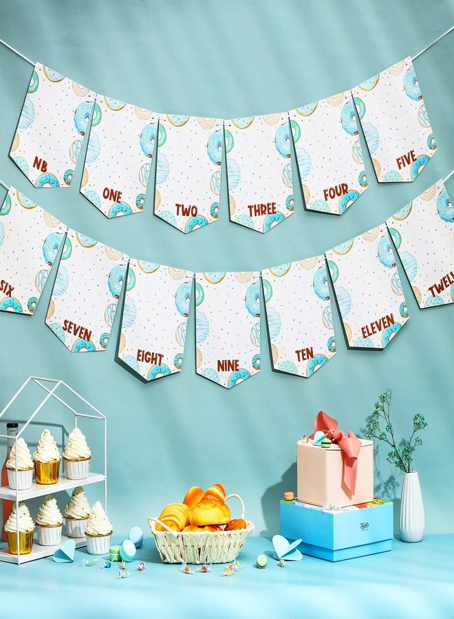 Balterever Blue Donut Photo Banner Donut 1st Birthday Party Decorations for Boy Doughnut Monthly Photo Banner Donut First Bday Party for Boys Girls Bday - Image 4