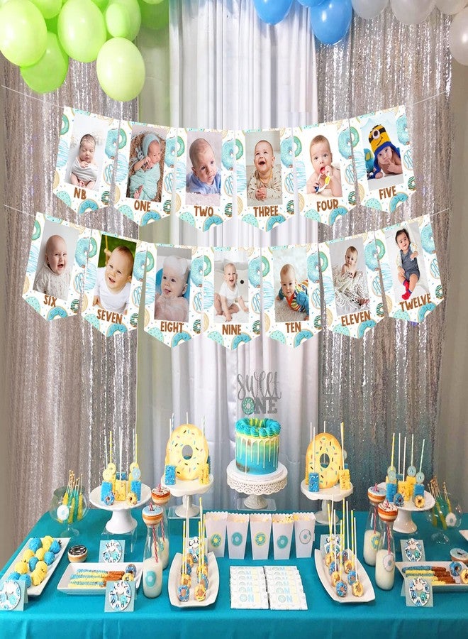 Balterever Blue Donut Photo Banner Donut 1st Birthday Party Decorations for Boy Doughnut Monthly Photo Banner Donut First Bday Party for Boys Girls Bday - Image 5