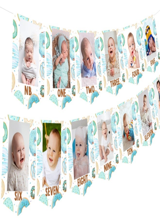 Balterever Blue Donut Photo Banner Donut 1st Birthday Party Decorations for Boy Doughnut Monthly Photo Banner Donut First Bday Party for Boys Girls Bday - Image 2