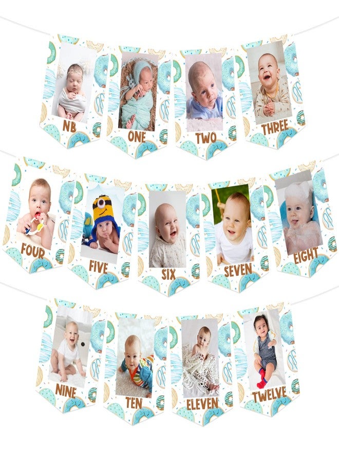 Balterever Blue Donut Photo Banner Donut 1st Birthday Party Decorations for Boy Doughnut Monthly Photo Banner Donut First Bday Party for Boys Girls Bday - Image 1