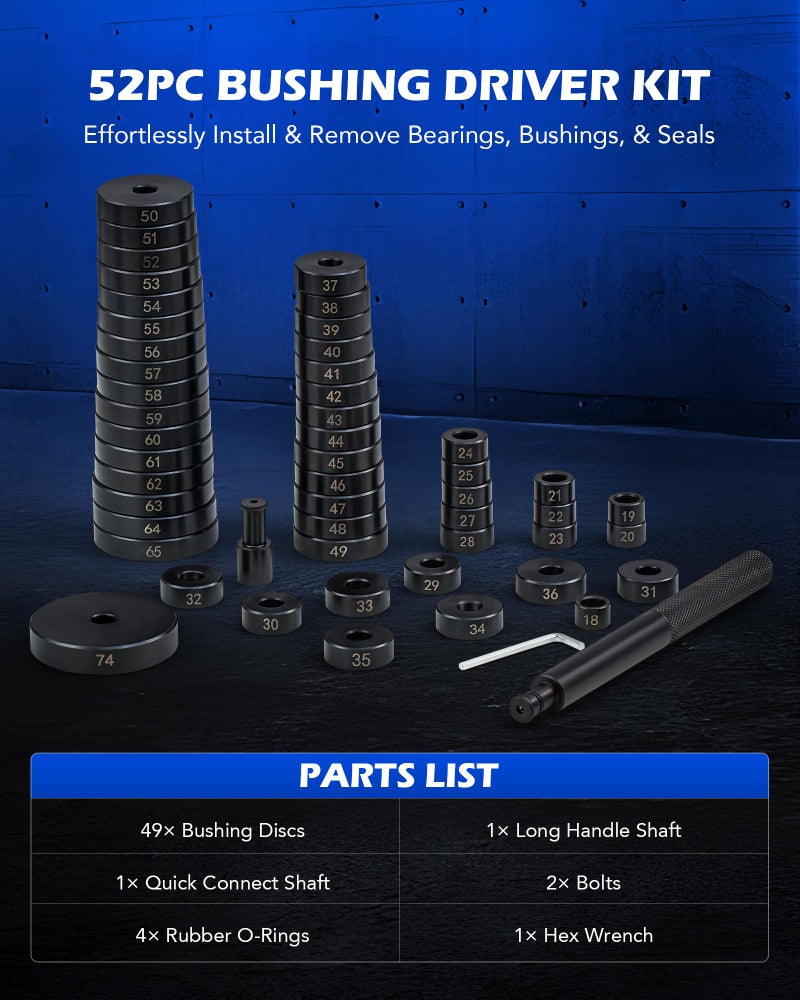 Orion Motor Tech 52-in-1 Custom Bushing Driver Tool Set and Transmission Wheel Axle Bearing Race Seal Installer Remover, Bush Removal Puller Bearing Press Tool Kit - Image 2