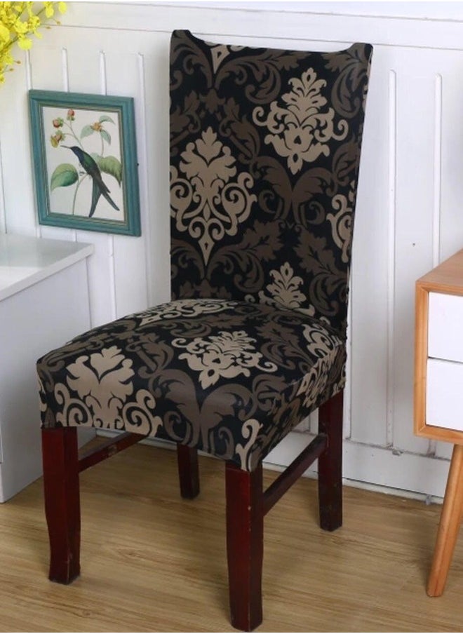 Generic Elastic Dining Chair Sofa Cover Elastic Printed Kitchen Chair Cover Detachable Chair Protective Cover Brown/Black/Beige 45x60 centimeter  - Image 1