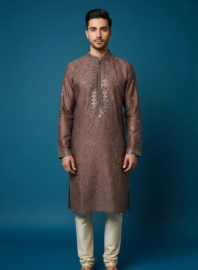 Lehar Brown Embroidered Kurta Set