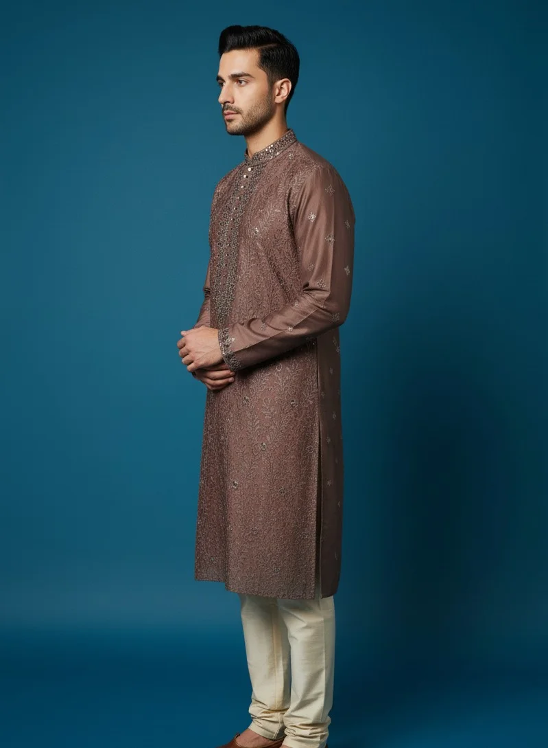 Lehar Brown Embroidered Kurta Set