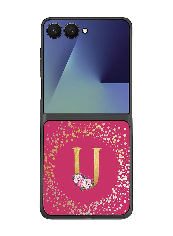 Stylizedd For Samsung Galaxy Z Flip7 Case,Slim fit Camera Protection, Shockproof Thin Phone cover  - Custom Monogram Floral - U ( Deep Pink )