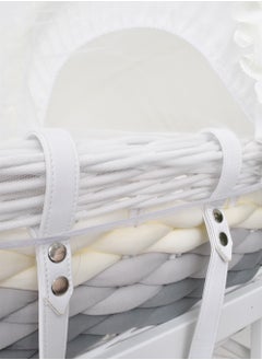 FUN MOMENT Rattan Moses Basket with Rocking Base White  - Image 2