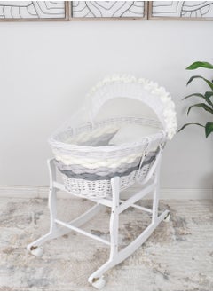 FUN MOMENT Rattan Moses Basket with Rocking Base White  - Image 1