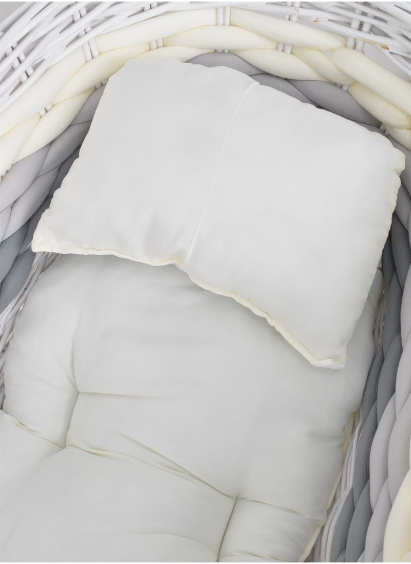 FUN MOMENT - Rattan Moses Basket with Rocking Base White - Image 1