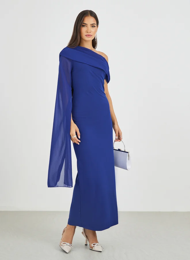 ستايلي Styli Solid One Cape Sleeve Bodycon Maxi Dress