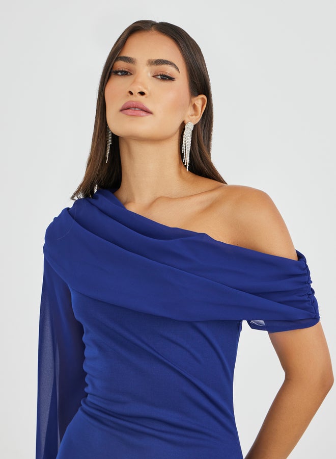 ستايلي فستان ماكسي ضيق بأكمام كاب ستايلي سوليد ون - Image 4