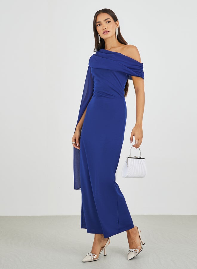 ستايلي فستان ماكسي ضيق بأكمام كاب ستايلي سوليد ون - Image 1