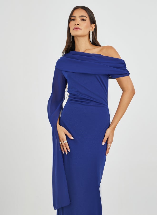 ستايلي فستان ماكسي ضيق بأكمام كاب ستايلي سوليد ون - Image 3