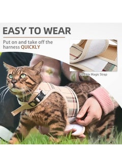 PUPTECK PUPTECK Soft Mesh Cat Vest Harness and Leash Set Puppy Padded Pet Harnesses Escape Proof for Cats Small Dogs Rabbits Bunny, Plaid Beige, L  - Image 4