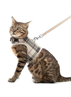 PUPTECK PUPTECK Soft Mesh Cat Vest Harness and Leash Set Puppy Padded Pet Harnesses Escape Proof for Cats Small Dogs Rabbits Bunny, Plaid Beige, L  - Image 1