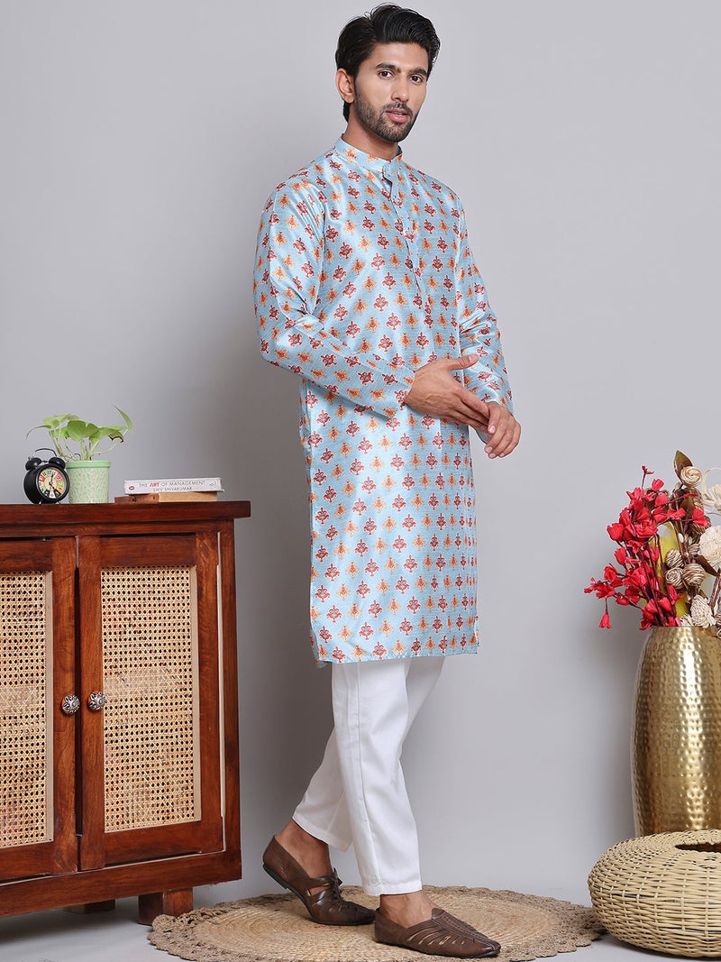 PRASHA Digital Printed Straight Kurta Set For Men ( JOKP 5148Blue ) - Image 3