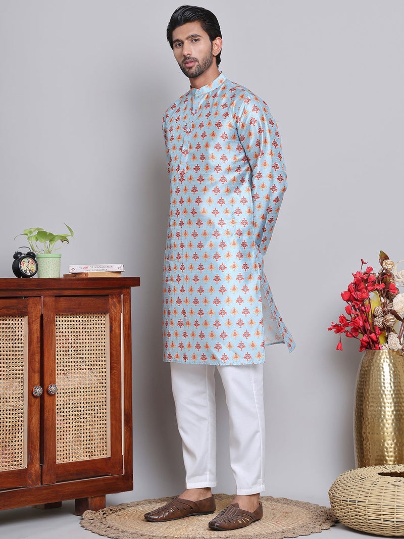 PRASHA Digital Printed Straight Kurta Set For Men ( JOKP 5148Blue ) - Image 1