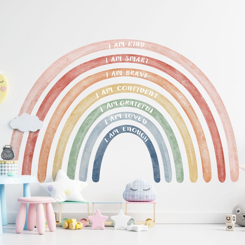 Tinideya 7677x4724 Watercolor Large Rainbow Wall Decal with Inspirational Quote Peel and Stick Rainbow Wall Stickers Waterproof Decal for Girls Kids Bedroom Classroom Nursery PlayroomCute