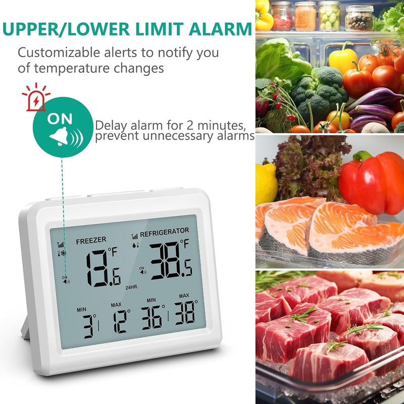 ORIA Digital Refrigerator Thermometer, Wireless Fridge and Freezer Thermometer with 2 Sensors, Indoor Outdoor Thermometer with Alarm, Max/Min Records, LCD Backlight, for Home, Restaurants, Cellars - Image 3
