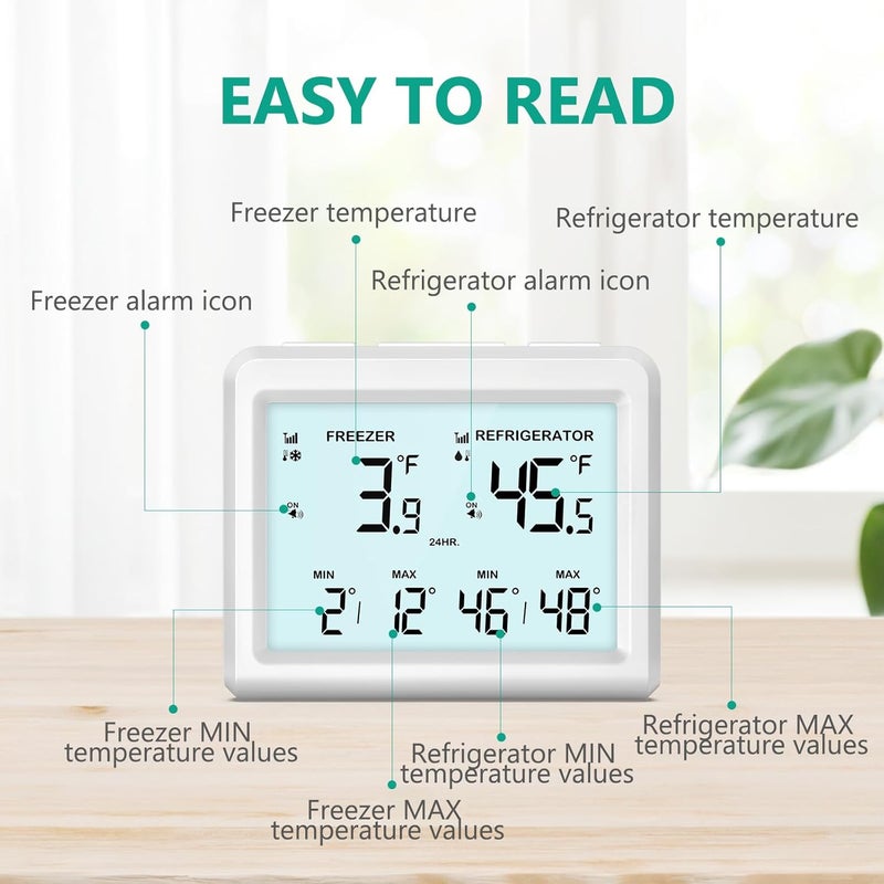 ORIA Digital Refrigerator Thermometer, Wireless Fridge and Freezer Thermometer with 2 Sensors, Indoor Outdoor Thermometer with Alarm, Max/Min Records, LCD Backlight, for Home, Restaurants, Cellars - Image 5
