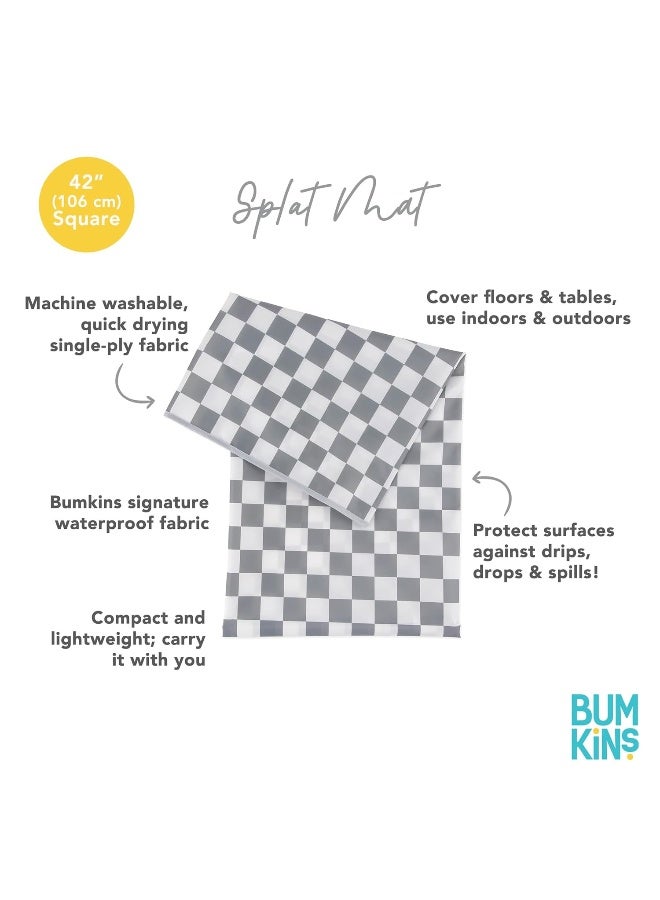 Bumkins Baby Splat Mat for Under High Chair, Babies Toddlers Eating Mess Mat, Waterproof Reusable Cloth for Arts and Crafts, Playtime for Kids, Floors or Tables, Fabric 42inx42in, Gray Check - Image 5