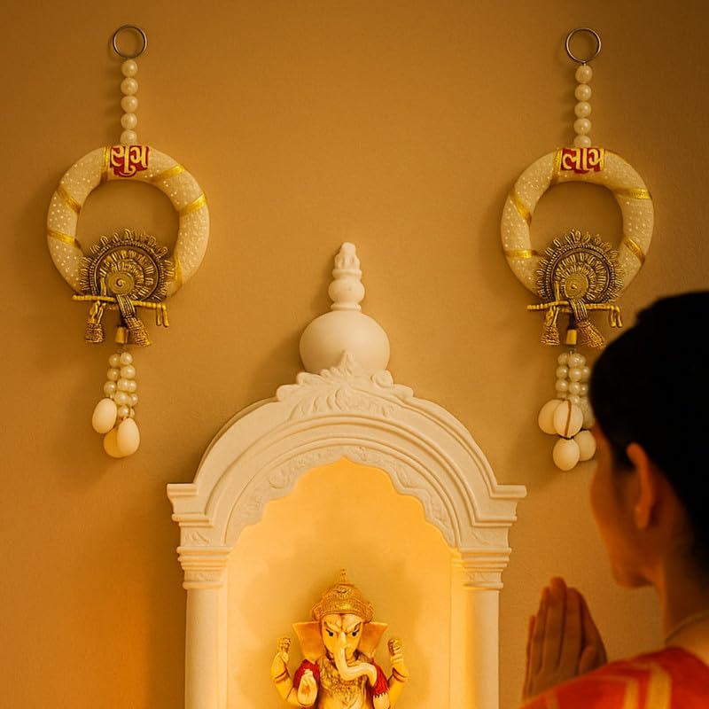 RR Crafts Shubh Labh Door Hangings (1 Pair) – Golden Side Toran for Door Entrance, Home Mandir, Diwali Decoration, Shoon/Soohn/Shun Tags for Auspicious Festive Décor - Image 3