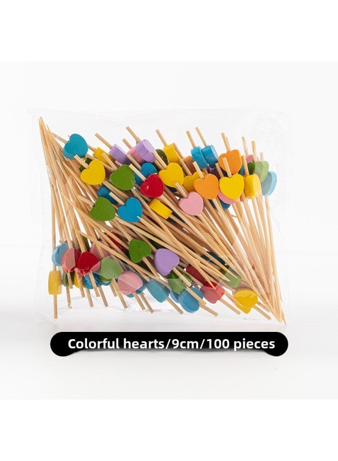 Disposable Fruit Fork Fruit Sticks Bamboo Sticks Flower Sticks Sugar-Coated Berry String Sticks Cocktail Sandwich Sticks Dessert Decoration-Color:Transparent 9cm Color Love 100  - Image 1