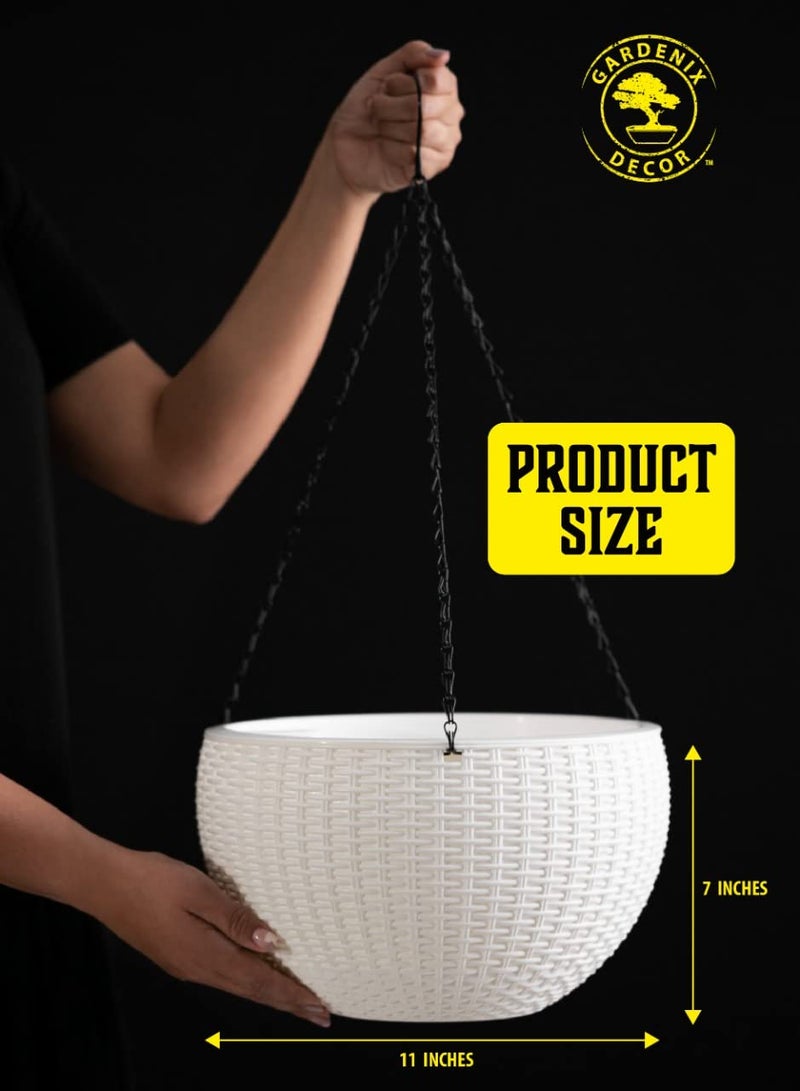 GARDENIX DECOR 11'' Self Watering Hanging planters for Indoor Plants - Flower Pot with Water Level Indicator for Plants, Hanging pots - Self Watering Planter Plant Pot-Coco Coir- Round 1 Pack - White - Image 2