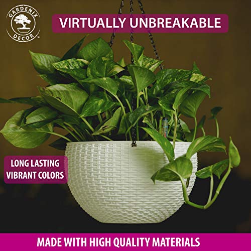 GARDENIX DECOR 11'' Self Watering Hanging planters for Indoor Plants - Flower Pot with Water Level Indicator for Plants, Hanging pots - Self Watering Planter Plant Pot-Coco Coir- Round 1 Pack - White - Image 3