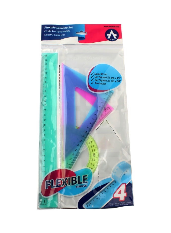 ARK Geometry Drawing Set 4 Pieces Flexible Plastic Multicolor - Ark 6001 - Image 1