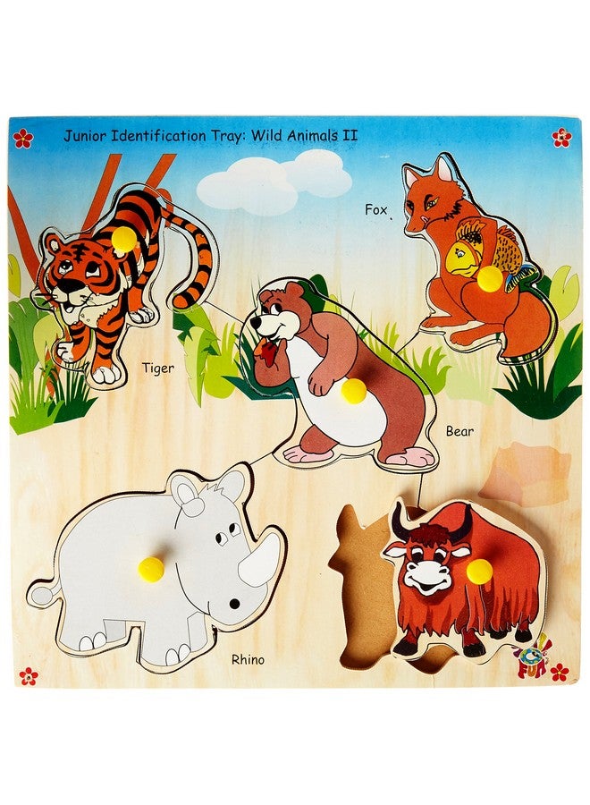 Skillofun Skillofun Wooden Junior Identification Tray Wild Animals II with Knobs for Kid, Multi Color  - Image 2