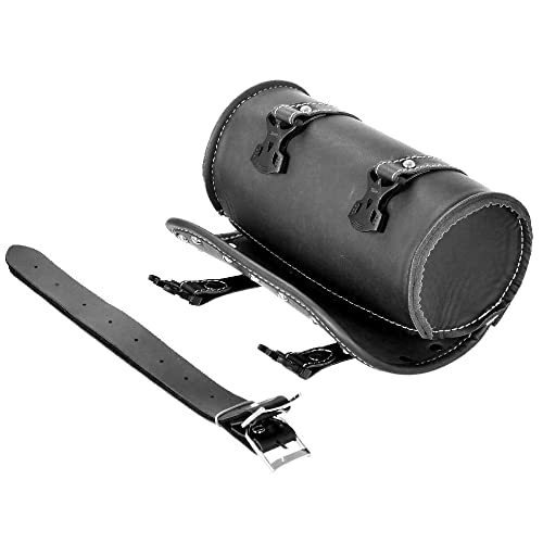 ELAINESTORE Motorcycle Tool Bag, Universal Motorcycle Handlebar Bag, Black PU Leather Roll Saddlebags, Waterproof Sissybar Storage Fork Bag (Pirate Pattern) - Image 5